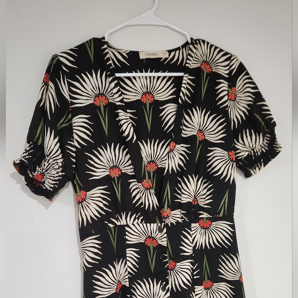 Urban Outfitters | UO Button-Down Plunging Midi Dress | Size Medium - Picture 5 of 9